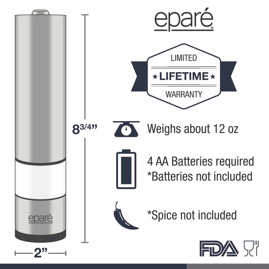 Eparé Silver Battery Operated Mill