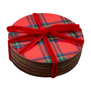 Red Tartan Lacquer Coaster Set