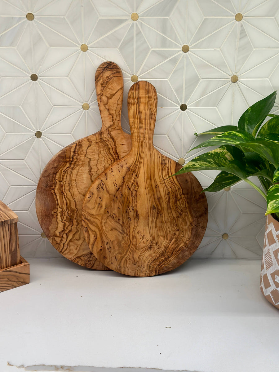 Olive Wood Round Paddle Board: 10"  x 6.5"