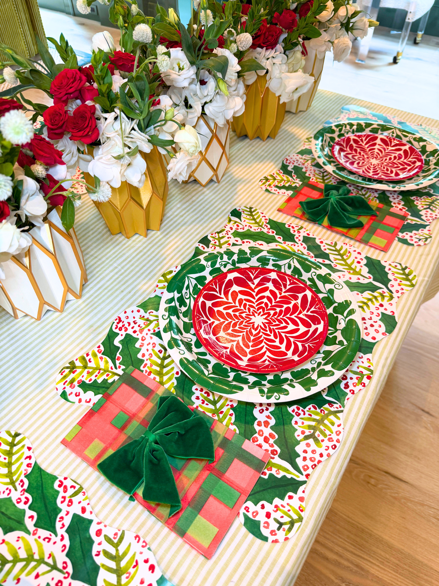 Jolly Holly Scalloped Rectangle Paper | Set of 24