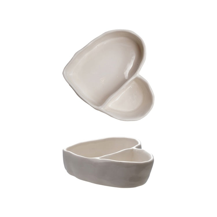 Stoneware Heart Shaped Dish w 2 Sections