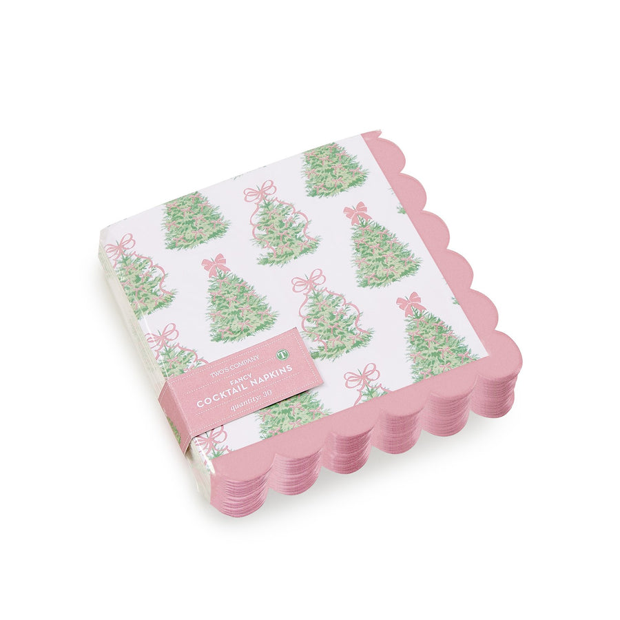 Tree Cocktail Napkin w Scalloped Edge