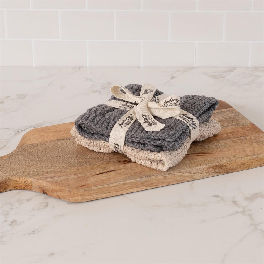 Knitted Dish Cloth Set - Gray/Cream