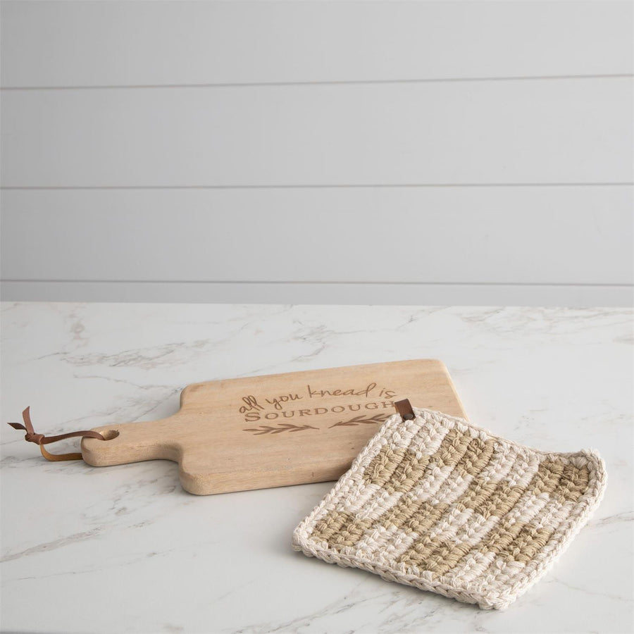 Knitted Pot Holder - Tan/Cream
