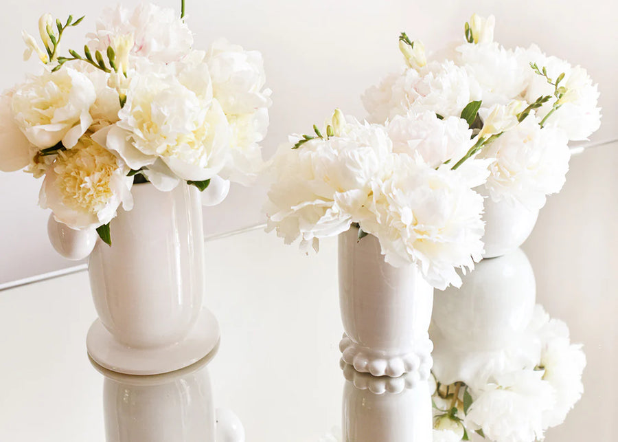White Med Cylinder Vase w Knobbed Feet