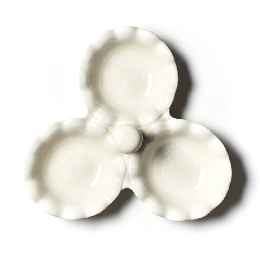 THREE BOWL SERVER WHITE RUFFLE
