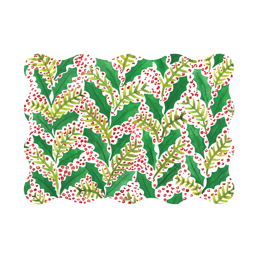 Jolly Holly Scalloped Rectangle Paper | Set of 24
