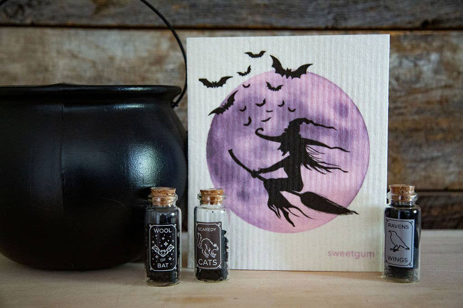 Halloween Witch and Moon Dishcloth