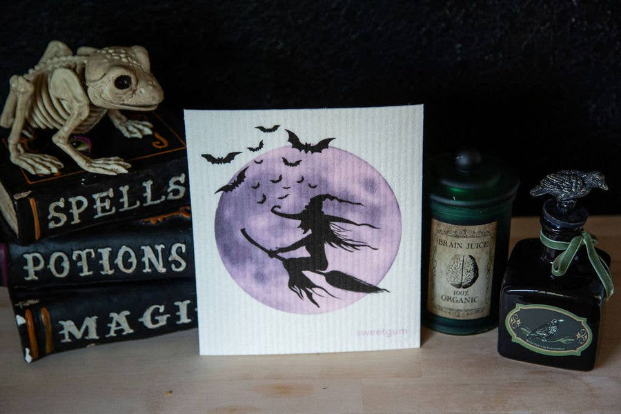 Halloween Witch and Moon Dishcloth
