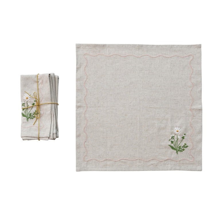 Cotton Blend Napkins w Embroidered Daisies/4