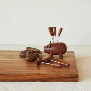F+F Wood Pig w 6 Appetizer Forks