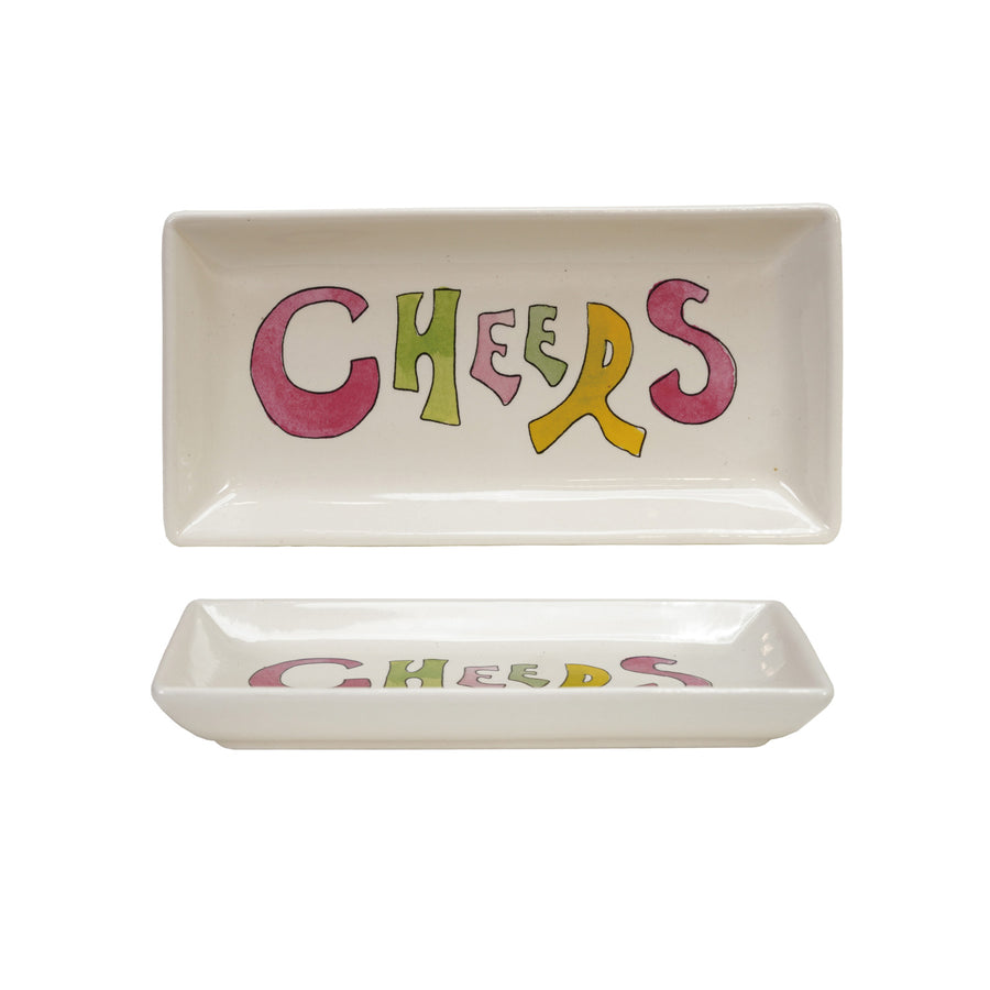 6-1/4"L x 3-1/4"W Stoneware Dish "Cheers", Multi Color
