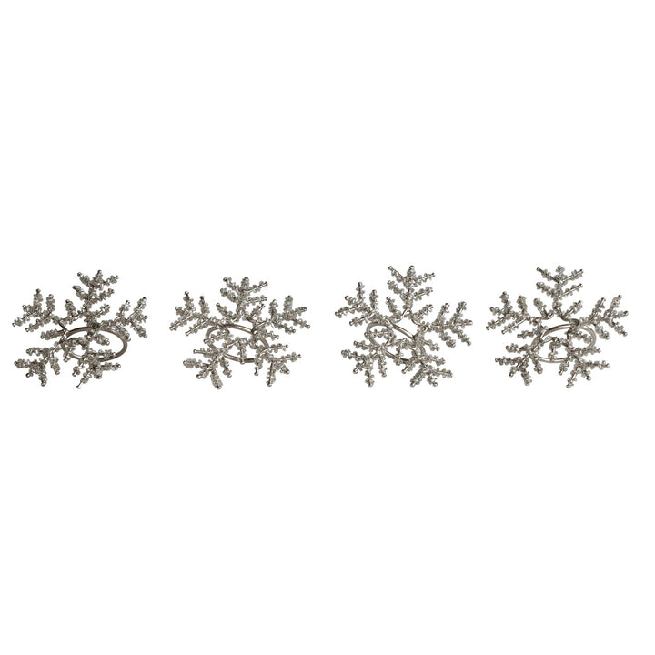 Metal & Glass Beaded Snowflake Napkin Rings, Set of 4 Tied with Jute