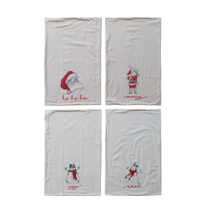 Cotton & Linen Tea Towel with Snowman/Santa Image, 4 Styles ©