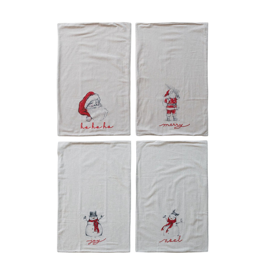 Cotton & Linen Tea Towel with Snowman/Santa Image, 4 Styles ©