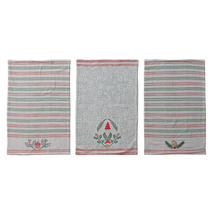Tea Towel with Holiday Image, Embroidery & Terry Cloth Back, 3 Styles ©