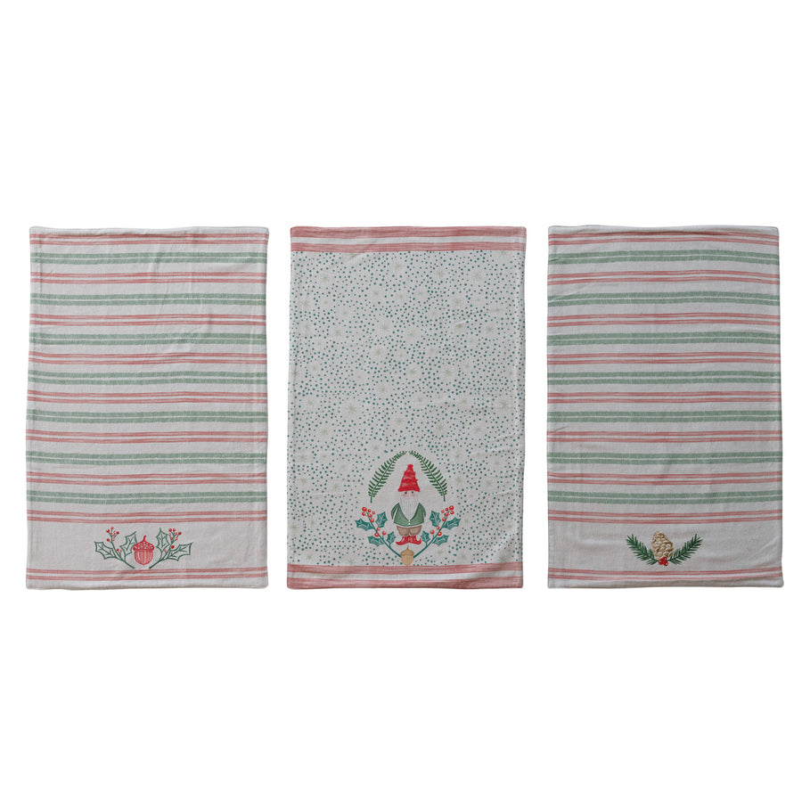 Tea Towel with Holiday Image, Embroidery & Terry Cloth Back, 3 Styles ©