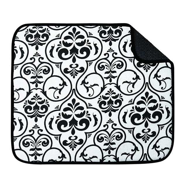 DISH DRYING MAT - BLACK DAMASK